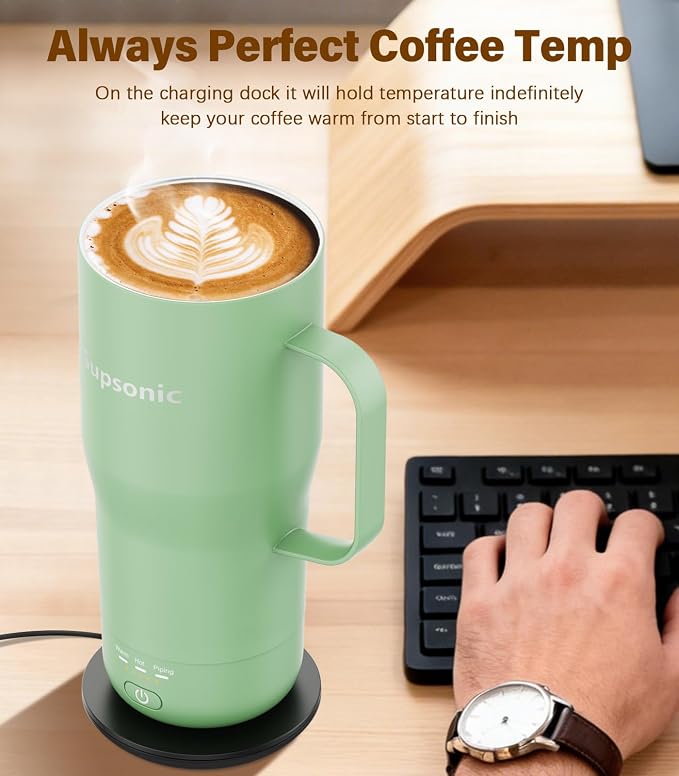 Supsonic Heated Coffee Mug Rechargeable, 20oz Long-Lasting Battery (S3) | Dry-burn protection, 2Hr auto-off, 3-Temp settings, Constant temperature, Inner stainless steel, Warm gift for men women - Image 3