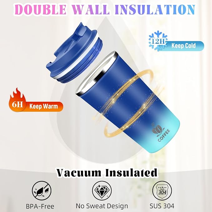 17oz Insulated Travel Coffee Mug with Flip Lid – Leakproof Stainless Steel Insulated Coffee Tumblers, Reusable Coffee Cup for Hot & Cold Drinks, Perfect for Camping & On-the-Go - Image 5