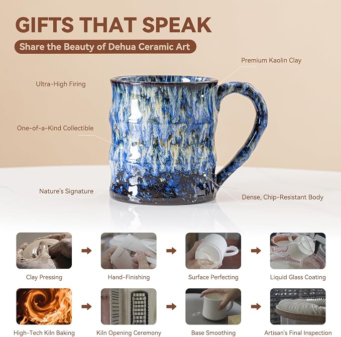 Unique Reactive Glaze Ceramic Coffee Mug - 15 oz Large Coffee Cup with Ergonomic Handle, Deep Sea Blue Ceramic Mug for Office & Home, Great Birthday Gift for Women, Men & Friends - Image 4