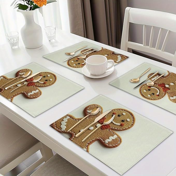 Christmas Placemats, 4Pcs Cute Washable Heat Resistant 12×18 Inch Table Mats Cute Place Mats for Party Outdoor Decoration Kitchen Dining Décor - Image 5