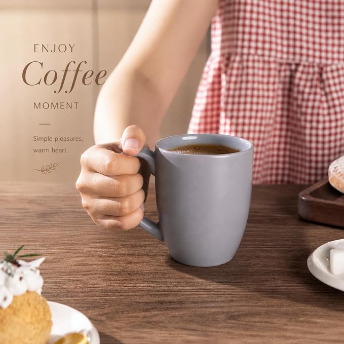 AmorArc 12 oz Coffee Mugs Set of 6, Ceramic coffee mugs with large handle for Men Women, Coffee Mugs for Coffee,Tea,Latte,Cocoa. Easy to Hold&Clean, Dishwasher&Microwave Safe, Matte Grey - Image 6