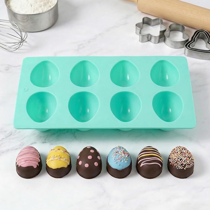 1 Pack Silicone Egg Molds 8 Cavity Easter Silicone Candy Mold 3D Egg-Shaped Silicone Baking Mold for Chocolate, Jello, Mini Cakes, DIY Desserts, Candy, Ice, Pudding, Baking (1, Green) - Image 4