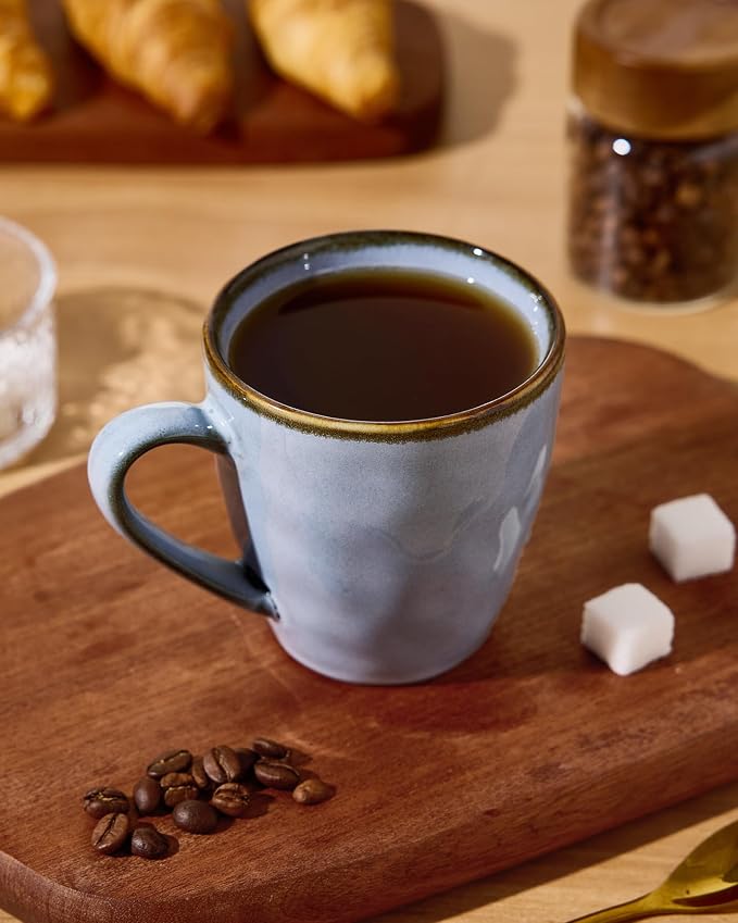 famiware Coffee Mugs Set of 4, Ocean Round 11.5oz Coffee Cup Set with Handle for Cocoa, Milk, Hot Chocolate, Tea or Water, Stoneware Cups for Kitchen, Reactive Glaze, Microwave Dishwasher Safe, Blue - Image 2