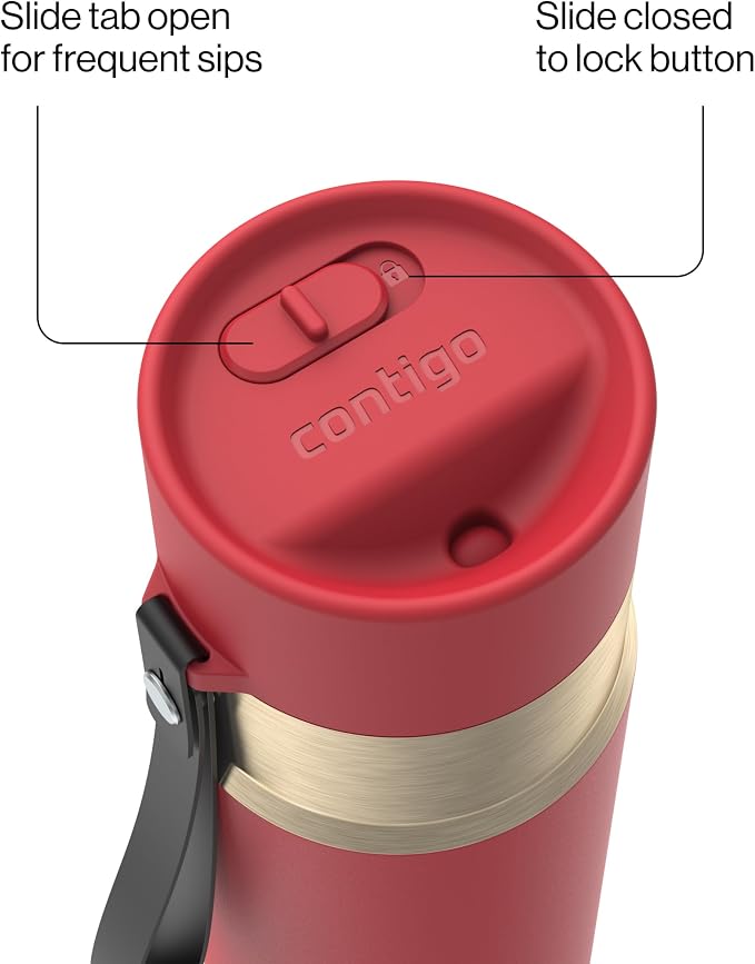 Contigo AutoSeal 16 oz Stainless Steel Vacuum-Insulated Water Bottle with Leakproof Push-Button Spout & Lock, Carry Strap, BPA-Free & Lead-Free, Dishwasher Safe - Image 3