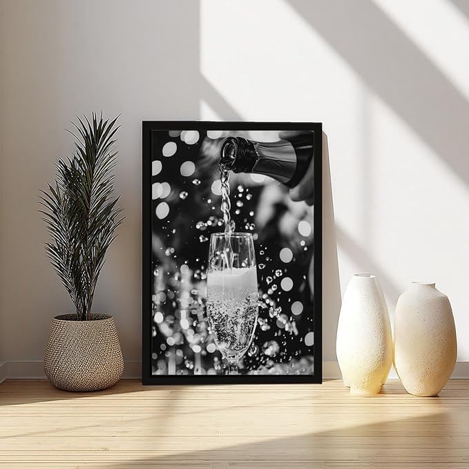 Pouring Champagne, Black And White Art, Wine Glasses Poster, Party, Retro Photography Canvas Poster Wall Art Decor Print Picture Paintings for Living Room Bedroom Decoration Black Frame 20x30in(50x75c - Image 6
