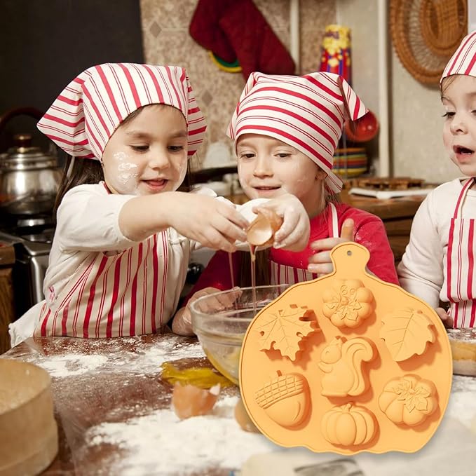 2 Pcs Fall Silicone Molds for Chocolate 3D Halloween Thanksgiving Candy Molds Fall Maple Leaf Pumpkin Squirrel Hazelnut Molds for Baking Making Chocolate Dessert Gummy Jelly Cupcake Topper Decoration