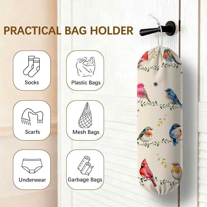 Bird Plastic Bag Holder, Wall Mount Organizer Reusable Hanging Canvas Grocery Bags, Bird Hanging Plastic Bag Dispenser for Kitchen Home Pantry Decor, Birds Shopping Bags Storage Dispenser - Image 4