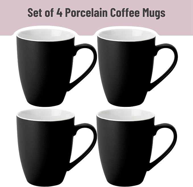 BTaT- Porcelain Coffee Mugs Set, 16 Ounces, 4 Pack, Black Ceramic Coffee Mugs with Handle, Restaurant Cups for Mocha, Tea, Cappuccino, Cocoa, Cereal, Mug Gift Set, Dishwasher Safe - Image 2