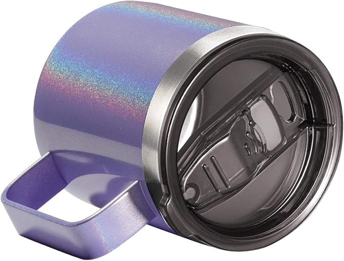 12oz Stainless Steel Insulated Coffee Mug with Handle, Double Wall Vacuum Travel Mug, Tumbler Cup with Sliding Lid, GLITTER LAVENDER - Image 2