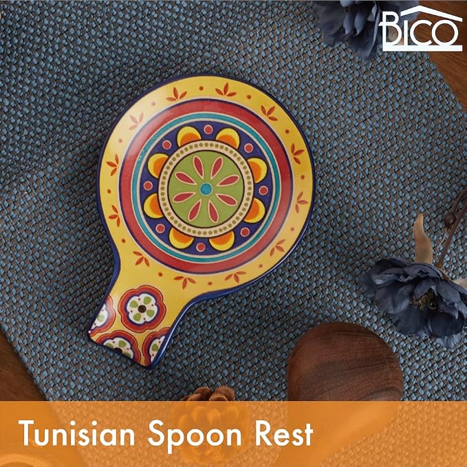 Bico Tunisian Spoon Rest for Stove Top, Ceramic Spoon Holder for Kitchen Counter, Easy to Clean Coffee Spoon Rest Dishwasher Safe, Kitchen Cooking Utensil Rest for Ladles Spatula - Image 2