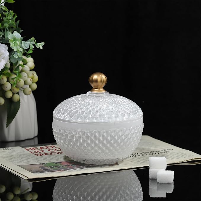 Joeyan 12 oz Small White Glass Jars with Lid,Embossed Glass Candy Dishes,Diamond Faceted Food Container,Decorative Jewelry Box Apothecary Canisters,Colored Kitchen Bathroom Buffet Storage Organizer - Image 3