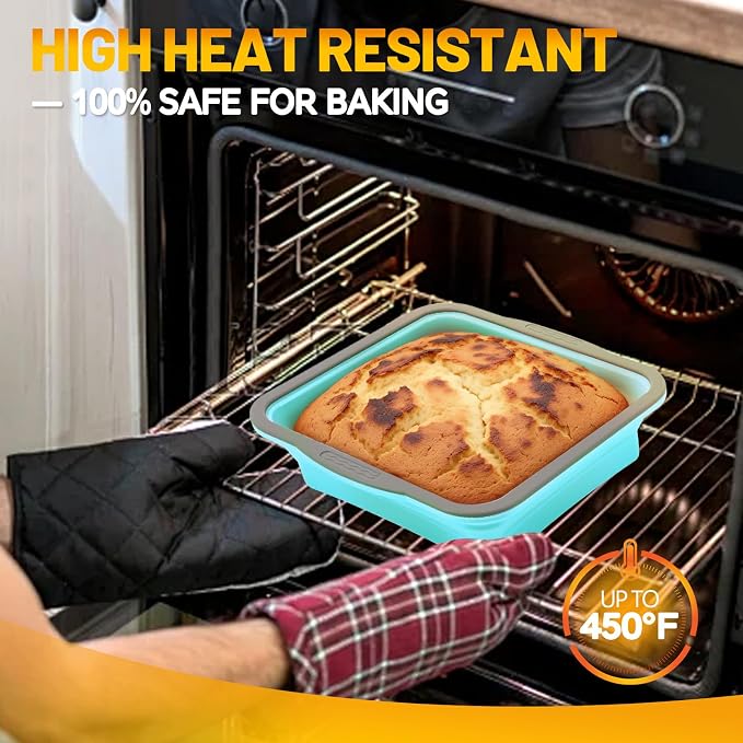 7x7 Silicone Square Cake Pan with Metal Reinforced Edge, Nonstick Brownie Baking Pan, BPA Free, Oven Safe Flexible Silicone Mold, Suitable for Making Cakes, Brownies, Bread, Pie, Lasagna - Image 4