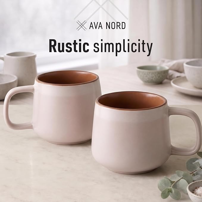 Ava Nord Large Stoneware Ceramic Coffee Mugs Set of 2-20 oz - Rose Sand | Lead-Free, Non-Toxic, Freezer - Microwave & Dishwasher Safe, Comfortable Handle, Aesthetic Nordic Design for Tea, Cocoa - Image 7