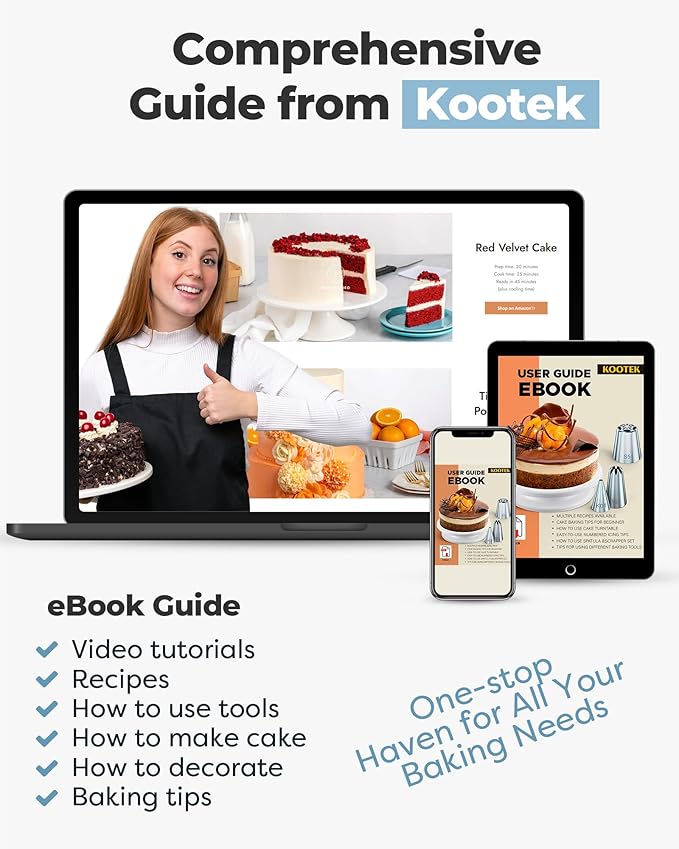 Kootek Cake Decorating Kit Baking Supplies Set Cake Turntable with 2 Frosting Straight Angled Spatula 3 Icing Smoother Scrapers Baking Accessories Tools for Beginners and Pros, Blue