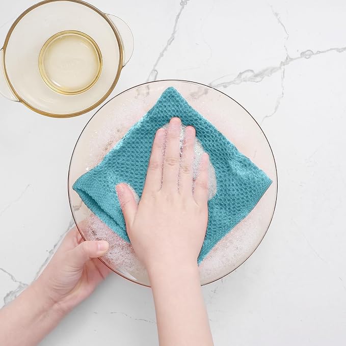 Homaxy 100% Cotton Waffle Weave Kitchen Dish Cloths 18-Pack, Lake Blue | 12 x 12 Inches, Ultra Soft Absorbent Dish Towels, Quick Drying Dish Rags with Hanging Loop - Image 4