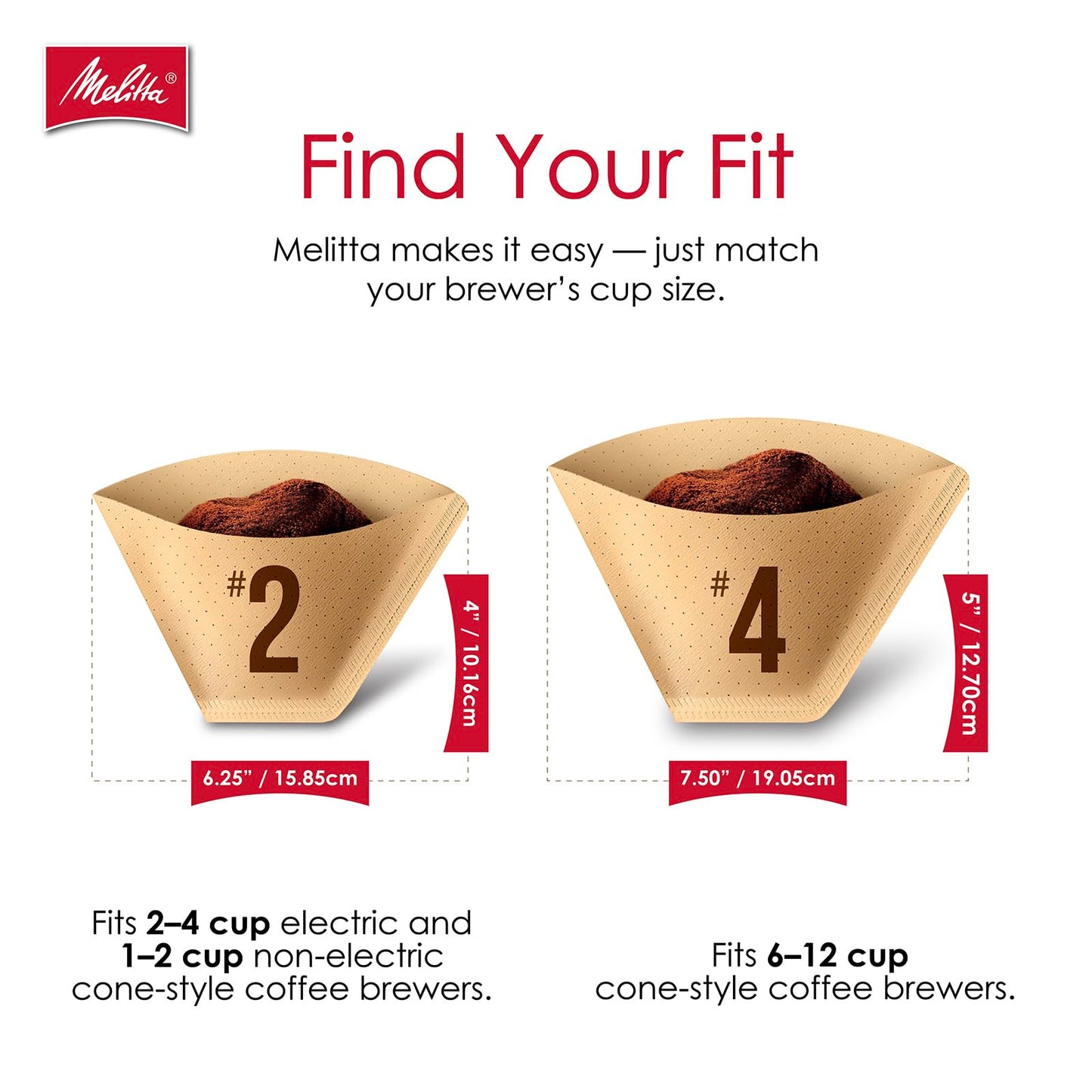 Melitta #4 Natural Brown Cone Coffee Filters – 300 Count (Pack of 3), Fits 8–12 Cup Brewers & Pour Over, Compostable