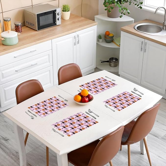 Feelyou Happy Halloween Placemats Set of 4 Cute Ghost Pumpkin Table Mats Pink White Black Place Mat for Kitchen Dining Table Party Decor Indoor Outdoor 18"x12" Non-Slip Easy to Clean Bats Cobweb - Image 3