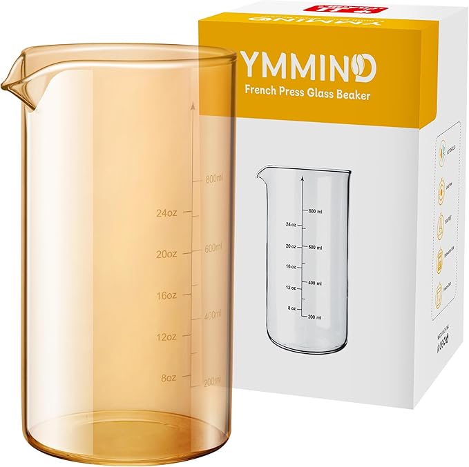 Standard Universal Design 34 oz French Press Replacement Glass Beaker, Fits Most Brands French Press Coffee Makers (1Quart / 1000ml / 5-6 Cup) Coffee Press Borosilicate Glass Bottle
