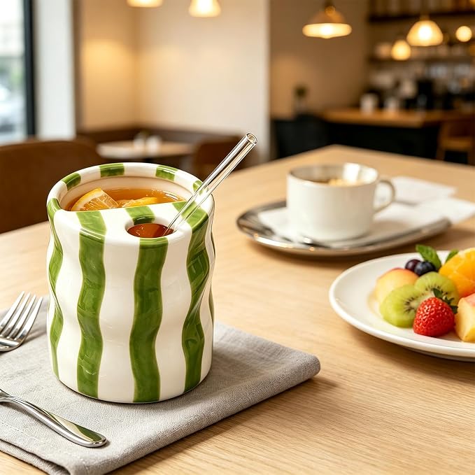 Espresso Cups Ceramic Coffee Mug Series European Striped Dot Coffee Cup And Saucer Mug Cake Plate Afternoon Tea Set Tea Cup And Saucer (Green 3) - Image 5