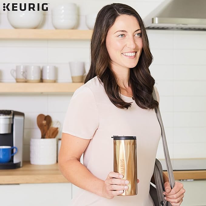 Keurig Faceted Stainless Steel Coffee Travel Mug, Fits Under Any Keurig K-Cup Pod Coffee Maker, 14 oz, Copper - Image 2