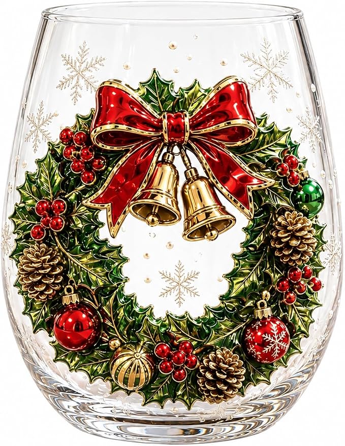 Christmas 3D Stemless Glass Cup Snowman 14oz Holiday Tumbler，B | Hand Painted Design, Festive Table Decor, Holiday Party Use, Collectible Glassware, 3D Ornament Detail by Unknown