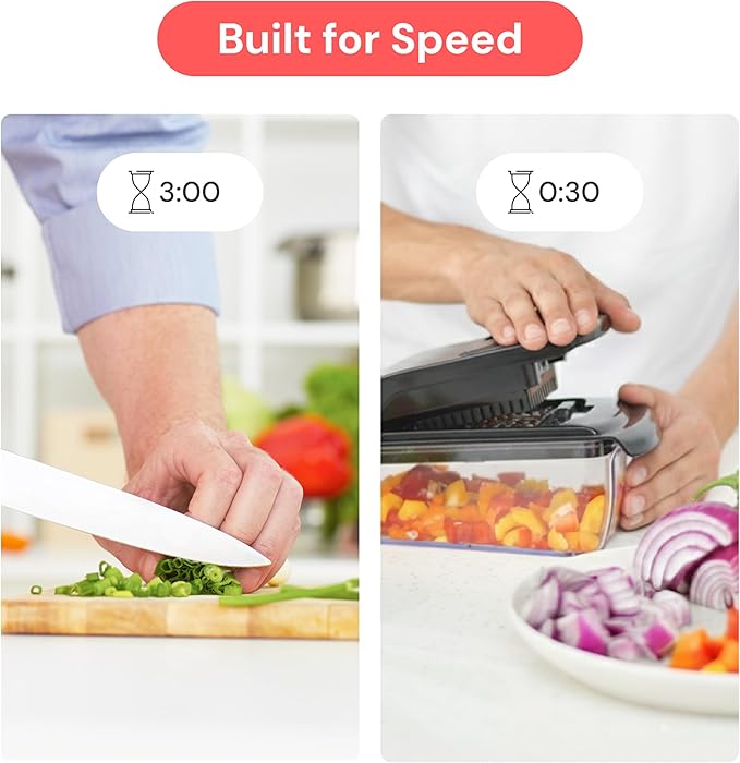 Fullstar Pro Original Vegetable Chopper & Mandoline Slicer Kitchen Gadget | 6 in 1 Veggie Slicer, Onion & Fruit Cutter with Sharp Stainless Steel Blades & Container, All-in-One Meal Prep Tool (Black) - Image 3
