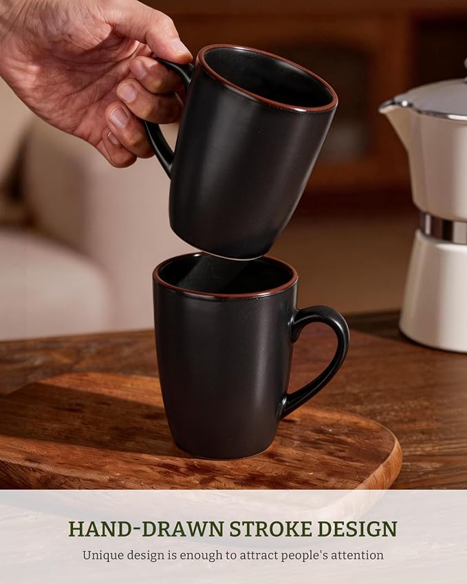 famiware Venus Coffee Mugs for 8, 13 oz Mug Set, Dringking Cup with Handle for Coffee, Tea, Cocoa, Milk, Matte Black - Image 3