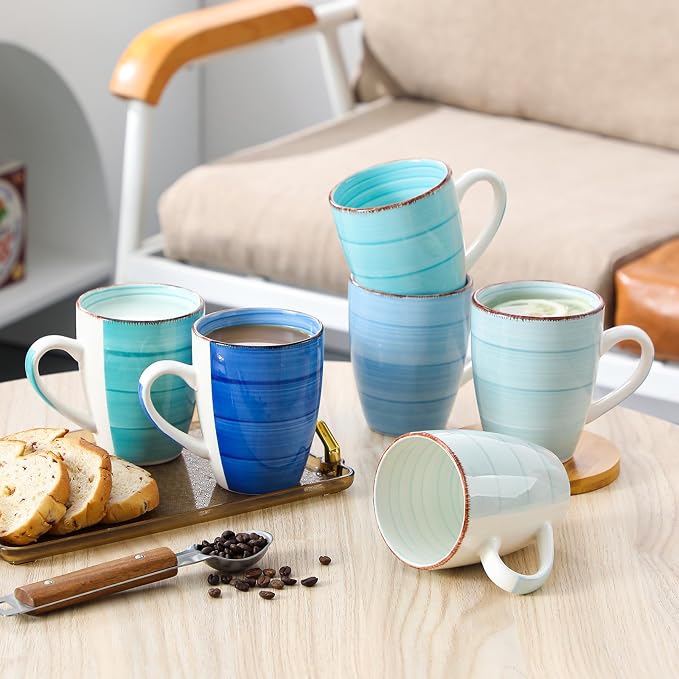 vancasso Bonita 16 Oz Large Coffee Mugs Set of 6, Ceramic Coffee Cups for Cappuccino, Latte, Tea, Cocoa, Blue - Image 6