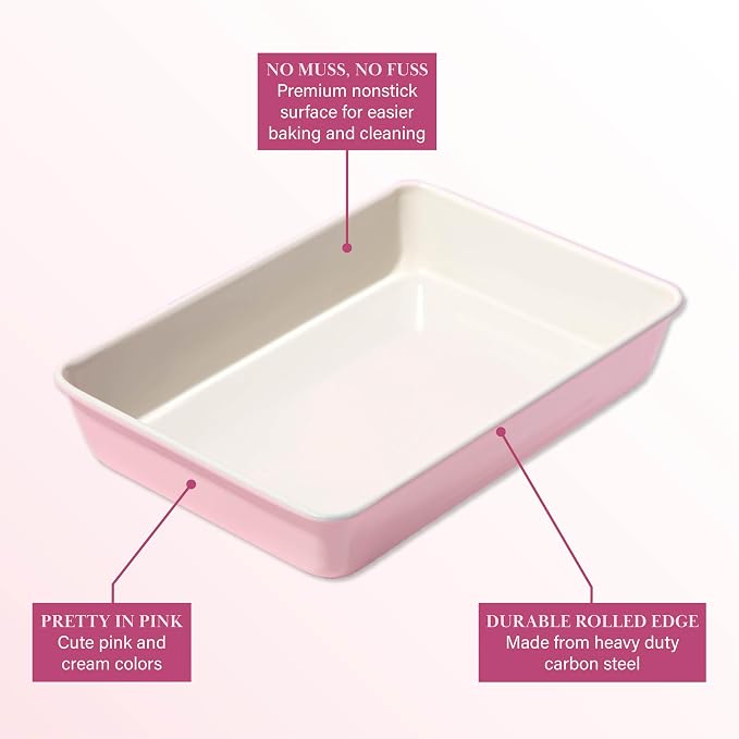Paris Hilton Nonstick Carbon Steel Bakeware Collection, 13-Inch x 9-Inch Multipurpose Pan, Dishwasher Safe, Made without PFOA and PFAS, Pink Cream Two-Tone - Image 5
