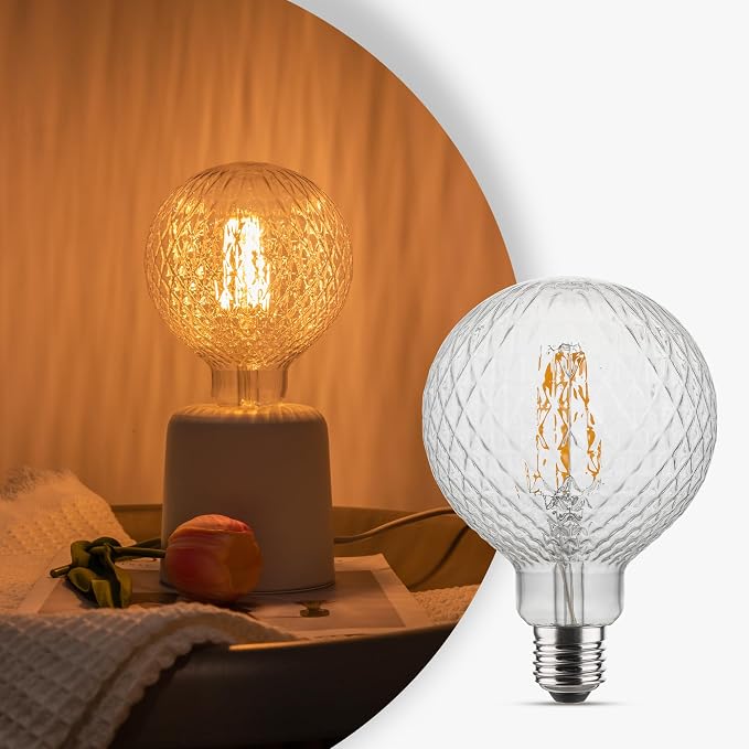 G125 Pineapple Faceted LED Bulb,4W Dimmable E26 Clear Crystal,1 Pack | Vintage Decorative Large Globe Bulb, Gentle Ambient Light, Dim, Ideal For Hotel, Living Room & Commercial Space Decoration by Harwez