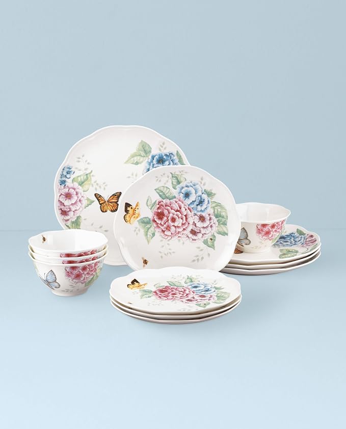 Lenox Dinnerware Set, Butterfly Meadow Hydrangea 12-Piece Set, Service For 4, Made From Ceramic Porcelain, Dishwasher And Microwave Safe, Plates And Bowls Sets, Home & Kitchen (Assorted, 12 Piece) - Image 2