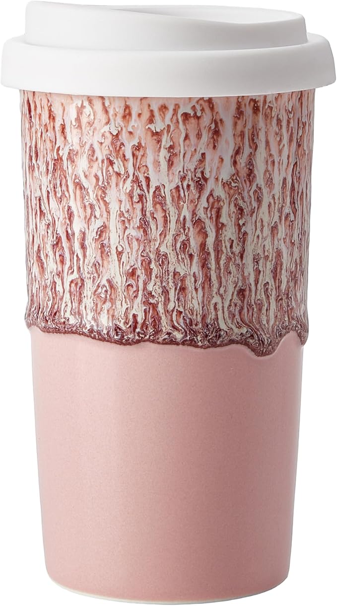 Ceramic Travel Mug with Lid (12 oz) – Cute Aesthetic Coffee Cup for Women, Stylish Reusable Travel Mug, Microwave & Dishwasher Safe, Fits Car Cup Holder (Icy Pink) - Image 3