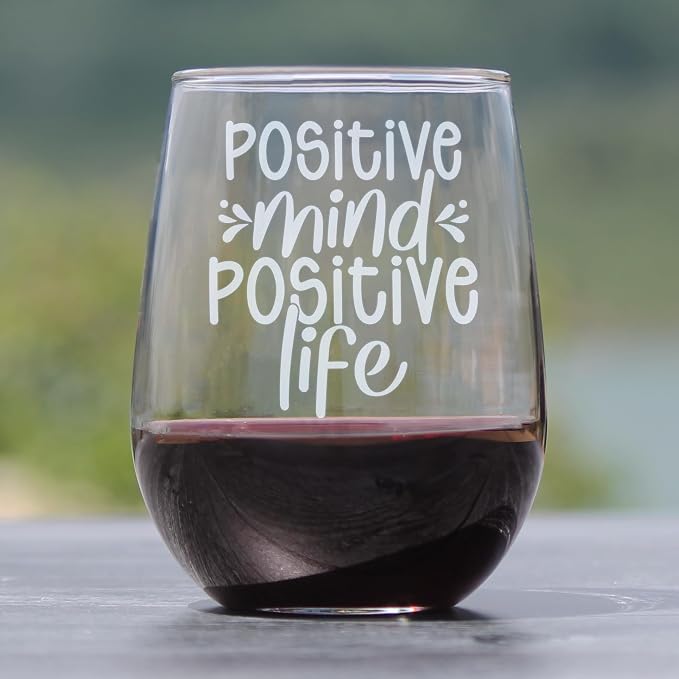 Positive Mind Quote Engraved 17oz Stemless Wine Glass | Affirmation Etched Glassware for Her, Friend - Image 2