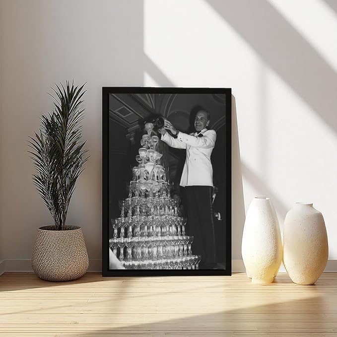 Champagne Tower 1920s, Pouring Over Stacked Glasses Black And White , Alcohol Poster, Bar Cart , Retro Wall Decor Canvas Poster Wall Art Decor Print Picture Paintings for Living Room Bedroom Decoratio - Image 6