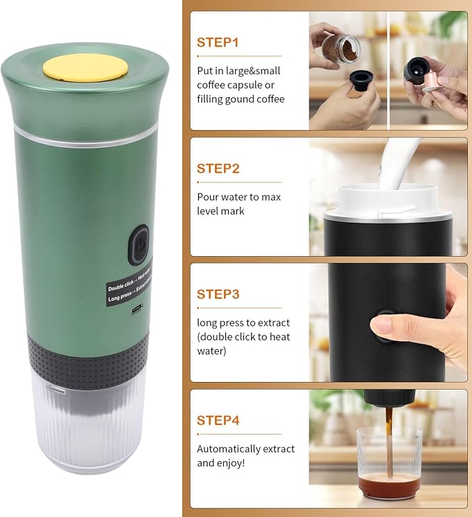 LICAEVEY Portable Capsules Coffee Maker, 72W Automatic Coffee Machine, Ground Maker for Travel Home, 120ML Cup Full Outdoor (Green) - Image 5