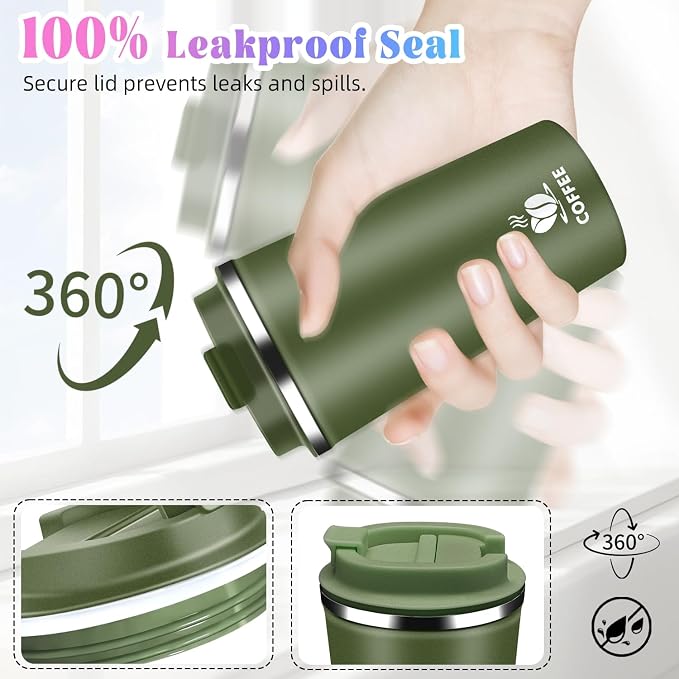 17oz Insulated Travel Coffee Mug with Flip Lid – Leakproof Stainless Steel Insulated Coffee Tumblers, Reuable Coffee Cup for Hot & Cold Drinks, Perfect for Camping & On-the-Go - Image 6