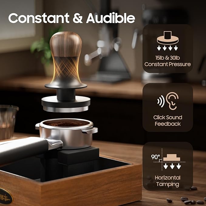 MHW-3BOMBER Espresso Tamper 53.35mm with Sound Feedback Calibrated 54mm Coffee Tamper 30lbs Tamper Tool Espresso Compatible with Breville 54mm, Flat Base T6183T