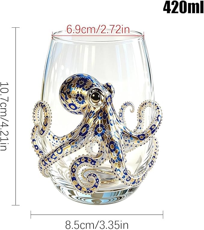 Octopus Glass with Marine Animal Prints, Versatile Coastal Tumbler | Artisanal Blue Ringed Octopus Glassware for Ice Water Juice Milk Coffee Housewarming Themed Party Home Bar - Image 2