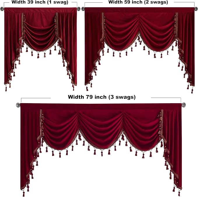 Christmas Red Waterfall Velvet Curtain Valances W39 inches, 1 Panel | Luxury Soft Waterfall Valance Decor for Theater, Rod Pocket Room Darkening Window Drapes for Bedroom, Holiday - Image 5