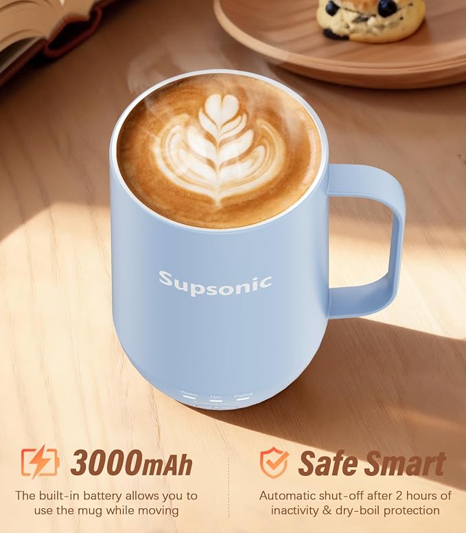 Supsonic - 16oz Self Heating Coffee Mug, Smart Heated Coffee Mug Faster Direct-Contact Heating Up to 149°F, Coffee Mug Warmer Set with Auto Shut-Off - Gifts for Men Women | S2 - Image 3