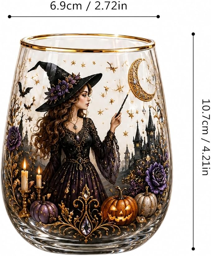 3D Halloween Autumn Glass Art Cup,Stemless Holiday Glassware Collection | Fantasy Fall Witch Wine Glasses,Holiday Printed Table Ornaments,Magical Halloween Home Decor Gifts for Various Beverages - Image 4