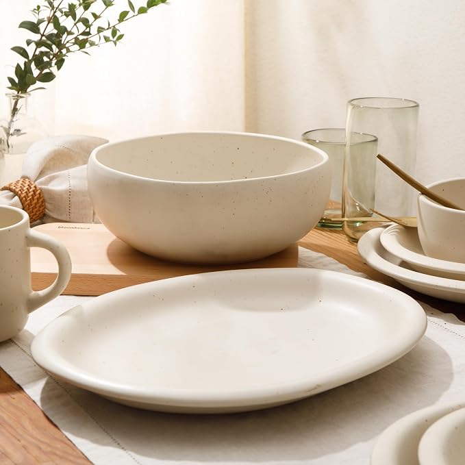 Bloomhouse - Two Time Oprah's Favorite Things Winner - Corsica Clay 2-Piece Serving Set – Oval Platter and Bowl in Sea Salt White, Durable Stoneware for Entertaining & Everyday Use - Image 5