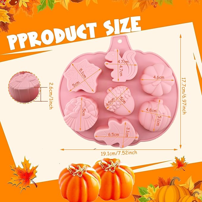 2Pcs 3D Pumpkin Silicone Mold Fall Silicone Mold Halloween Thanksgiving Candy Mold Autumn Maple Leaf Acorn shape Chocolate Candy Cake Pan Baking Tray Molds for Cake Decoration cupcake Topper Resin