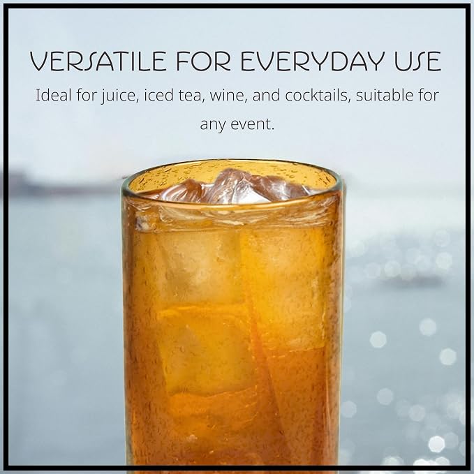 Artland 17oz Highball Tumbler, Set of 4 | Iris Seeded Design, Amber | Drinking Glass for Parties and Everyday Use - Mojito, Whiskey, Cocktail | Glassware & Kitchenware Essentials - Image 5