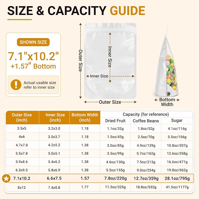 ANZNKU 100PCS Mylar Bags Resealable Large Smell Proof Bags(White, 7.1x10.2) | Stand Up Foil Pouches Clear Window, Sealable Bags for Small Business Packaging Snack Party Favors Candy Treats Food Storage - Image 2