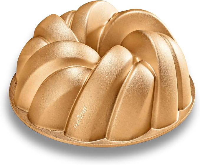 NutriChef 9-Inch Cake Pan - Heavy Die Cast Aluminum Cake Baking Mold with 2 Layers of Professional Nonstick Coating - Fluted Flow Design for Uniform Baking & Browning, Dishwasher Safe - Gold by NutriChef%E2%84%A2Kitchen