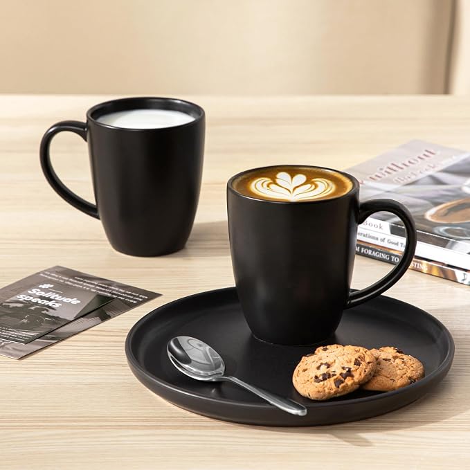 vancasso PLAYA Ceramic Coffee Mug Set of 6, 12 Oz Tea Cups with Handle for Latte, Tea, Cappuccino, Milk, Cocoa, Microwave&Dishwasher Safe, Black - Image 5