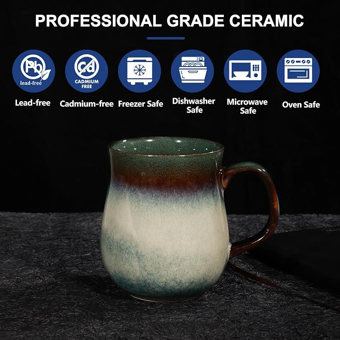 28 Oz Extra Large Ceramic Coffee Mug with Big Handle(Ink Green) | Handmade Glazed Oversized Tea Cup for Office and Home, Microwave and Dishwasher Safe, Mug for Hot and Cold Drinking - Image 3