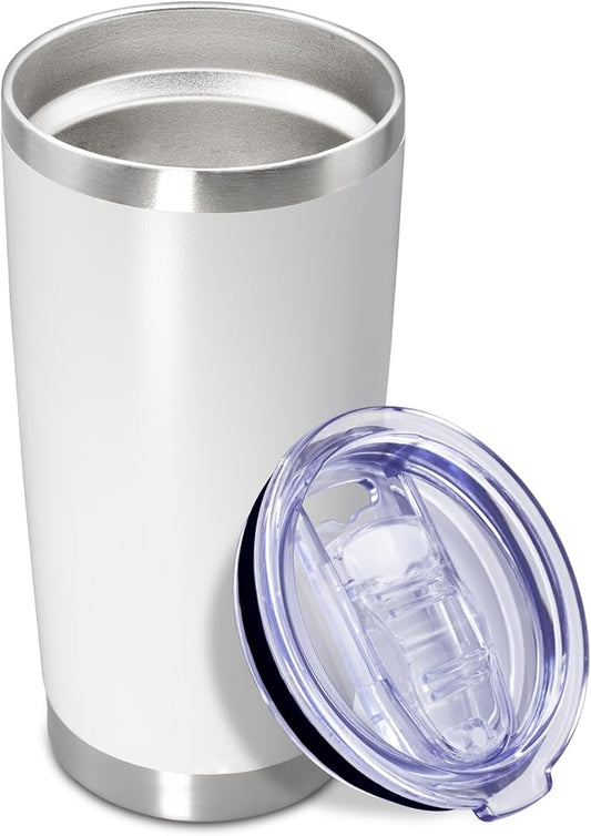 20oz Tumbler Insulated Coffee Tumblers with Lid Stainless Steel White 1P | 20 oz Tumblers Double Wall Insulated Vacuum 20oz Coffee Mug Leak Proof Tumblers with Lid Powder Coated - White 1 Pack by AEPDTD
