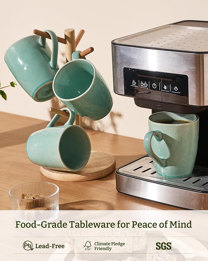 famiware Aurora Coffee Mugs, 14oz Mug Set of 4, Stoneware Mug, Cups for Kitchen, Cappuccino, Latte, Reactive Glaze, Microwave Safe, Scractch-resistant, Mint Green - Image 2